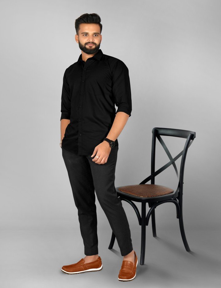 Blue 50 Man's black classic collar Shirt