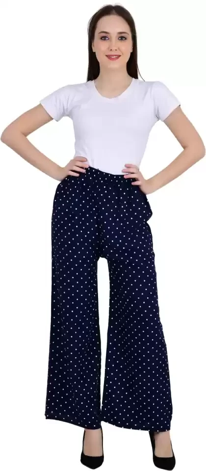 Flared Women Blue Cotton blue doted plazo(P-06)