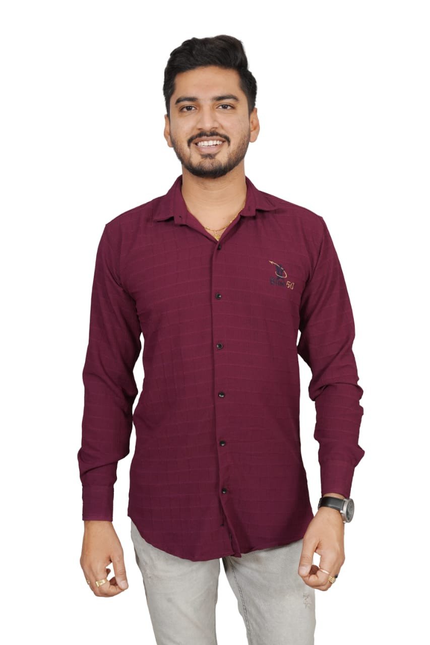 Blue50 popcorn Maroon collor shirt  full sleeve