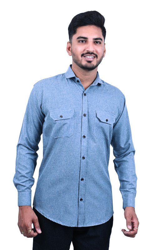 Blue50 Mid Blue colour Dubble pocket shirt  full sleeve